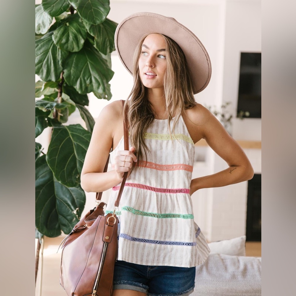 ๐ฅ BOGO ๐ฅ NWT Entro Cotton Sleeveless Striped Top Large - Picture 1 of 10